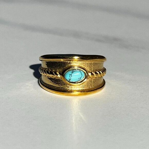 New! “Jimena” Gold/Turquoise Ring - Picture 1 of 2